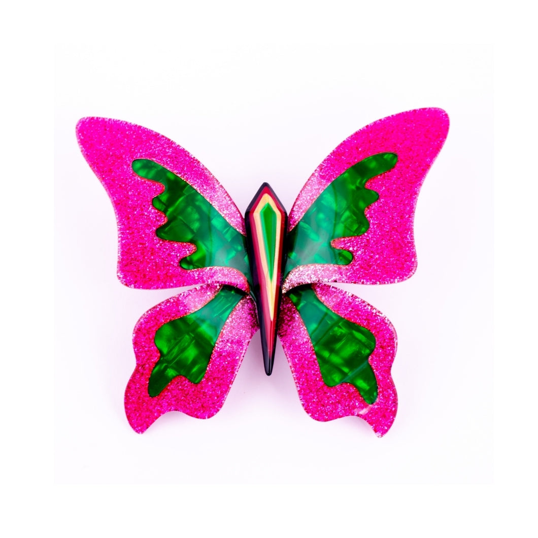 Lea Stein Elfe The Butterfly Brooch Pin - Pink & Green