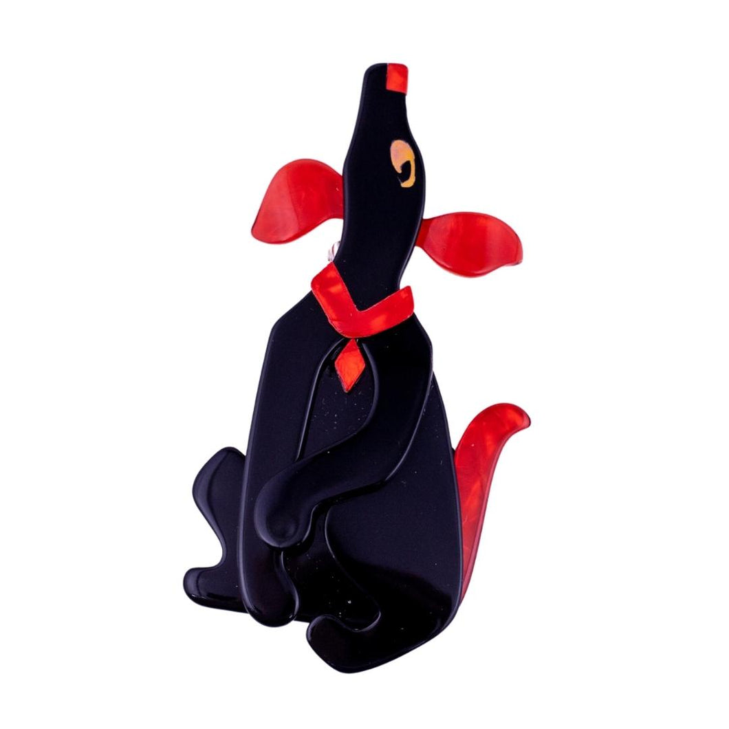 Lea Stein Signed Pouf Dog Brooch - Black & Red