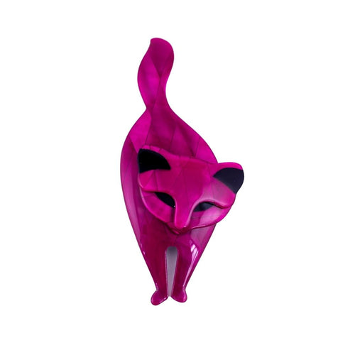 Lea Stein Bacchus Standing Cat Brooch Pin - Purple Tile