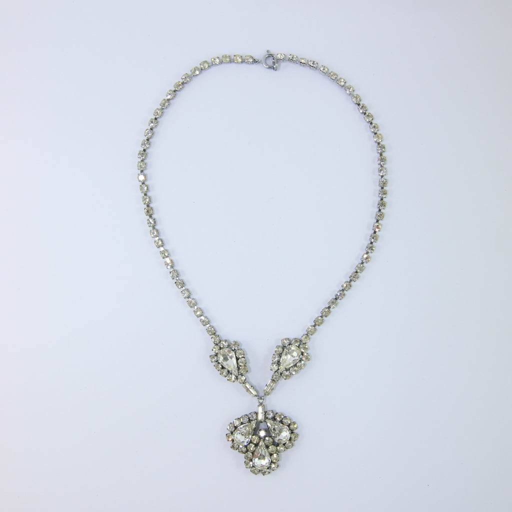 Vintage USA Silver & Crystal Necklace