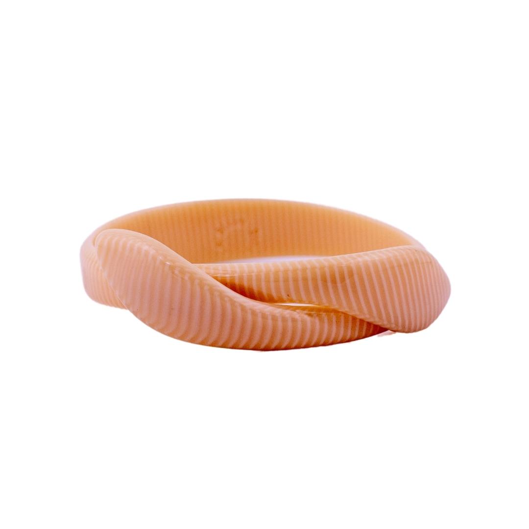 Signed Lea Stein Snake Bangle - Light Orange & White