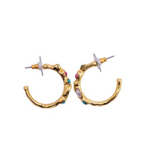 Load image into Gallery viewer, Signed Kenneth J Lane &quot;KJL&quot; Gold &amp; Multi Colour Half Hoop Pierced Earring