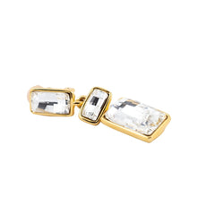 Load image into Gallery viewer, Signed Kenneth J Lane &quot;KJL&quot; Polished Gold &amp; Triple Rectangle Crystal Drop Earring (Clip-On)