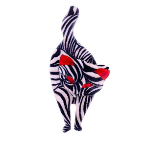 Lea Stein Bacchus Standing Cat Brooch Pin - Black & White Zebra