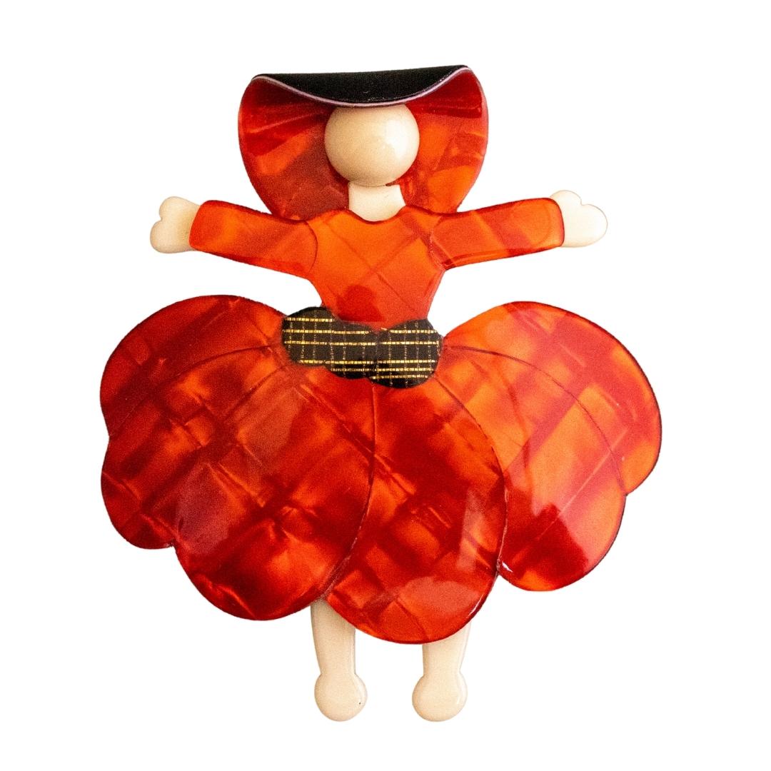 Lea Stein Ballerina Scarlett O' Hara Brooch - Red & Creme