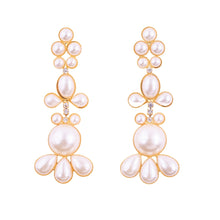 Load image into Gallery viewer, Faux Pearl Statement Earrings with Clear Crystal Detail - (Pierced)