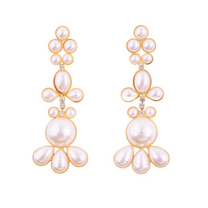 Faux Pearl Statement Earrings with Clear Crystal Detail - (Pierced)