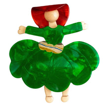 Load image into Gallery viewer, Lea Stein Ballerina Scarlett O&#39; Hara Brooch - Green, Creme &amp; Red