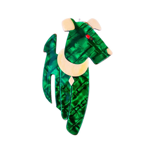 Lea Stein Ric The Dog Brooch Pin - Green & Creme