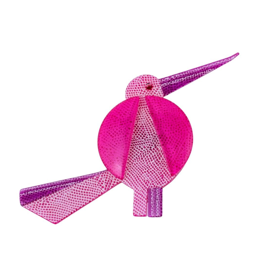 Lea Stein Grosbec  Bird Brooch Pin - Pink, Purple & White