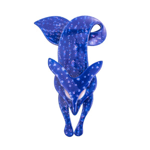 Lea Stein Famous Renard Fox Brooch Pin - Dark Blue Speckle