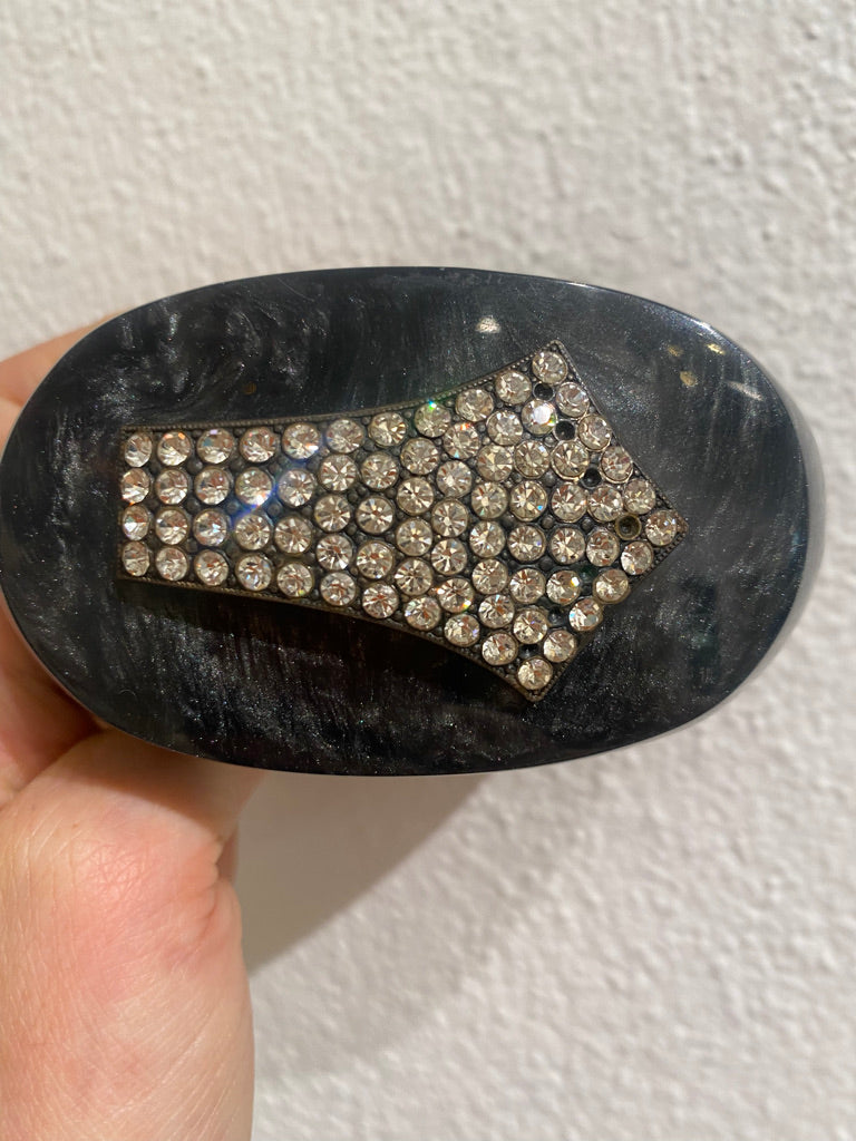 Signed ‘La Porte Bleue Paris’ Vintage Dramatic Ceramic Cuff with Inlaid Clear Crystal Detail