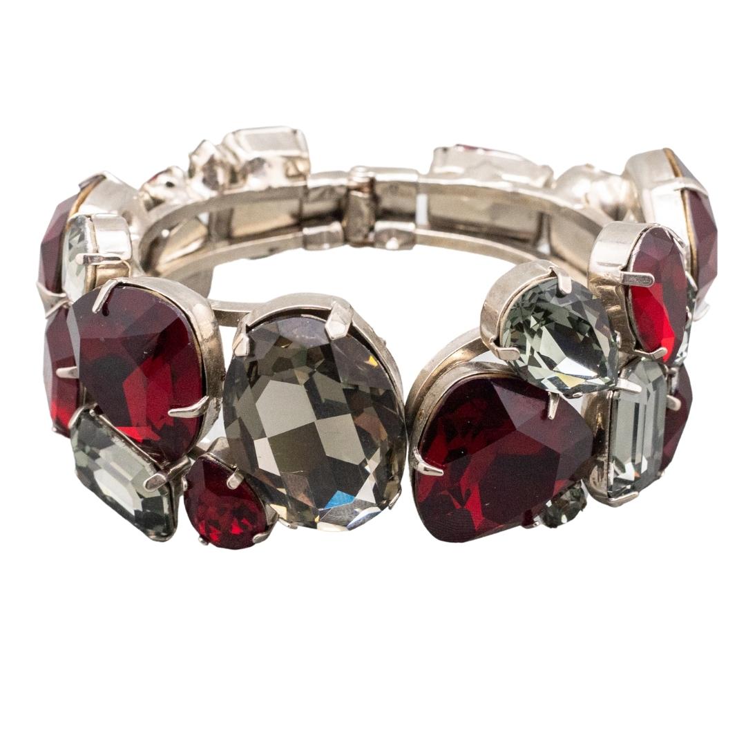 Harlequin Market Large Austrian Crystal Clamper Cuff - Red