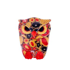 Lea Stein Signed Buba Owl Brooch Pin - Orange & Red