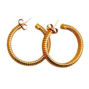 Signed "Gas Bijoux" Gold Plated Hoop Earrings- (Pierced)