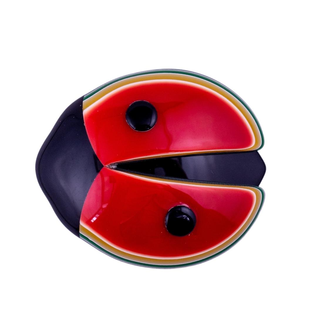 Lea Stein Signed Lady Bug Brooch Pin - Red, Black, Yellow