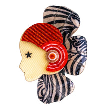 Load image into Gallery viewer, Lea Stein Corolle Art Deco Girl Petal Brooch Pin - Red, Creme &amp; Zebra Print