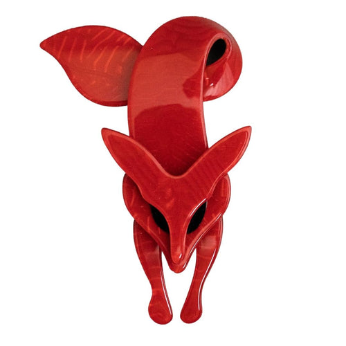Lea Stein Famous Renard Fox Brooch Pin - Red & Black