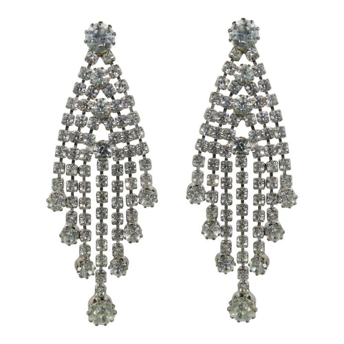 Vintage Clear Crystal Deco Tassel Style Earrings c. 1970 (Pierced)