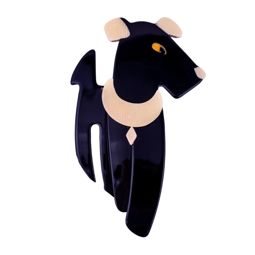 Lea Stein Ric The Dog Brooch Pin - Black & Creme