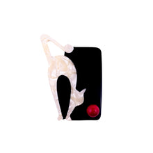 Load image into Gallery viewer, Lea Stein Cat With Ball Art Deco Brooch Pin - Creme &amp; Black