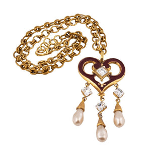 Vintage Christian Lacroix Love Heart Pendant Long Chain Necklace