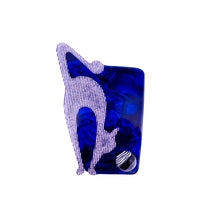 Load image into Gallery viewer, Lea Stein Cat With Ball Art Deco Brooch Pin - Blue &amp; White