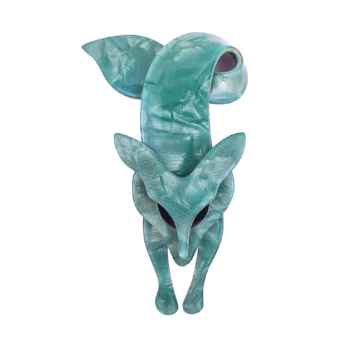 Lea Stein Famous Renard Fox Brooch Pin - Green Shimmer