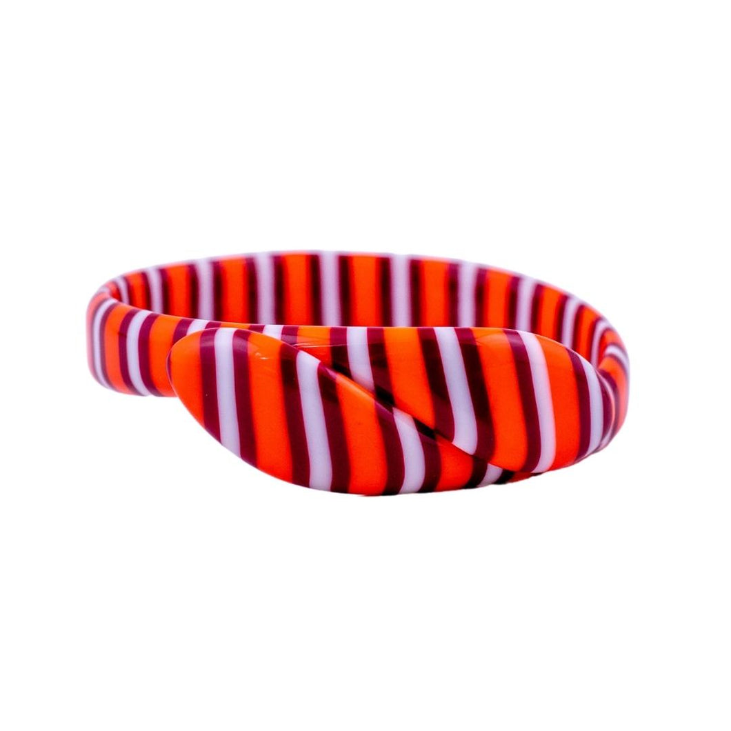 Signed Lea Stein Snake Bangle - Orange, Red & White Stripes
