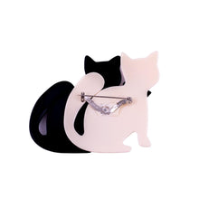 Load image into Gallery viewer, Lea Stein Double Watching Cat Brooch Pin - Creme &amp; Black