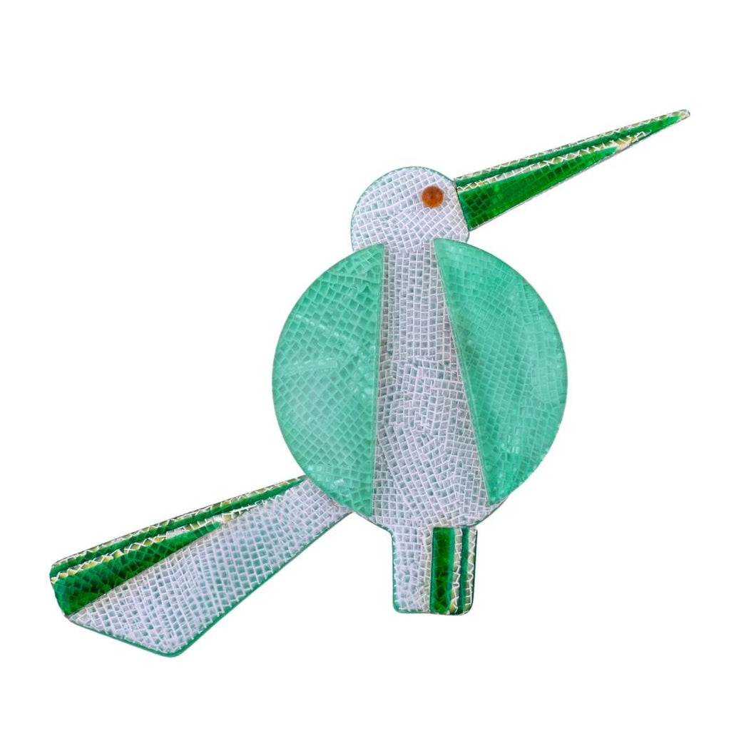 Lea Stein Grosbec Bird Brooch Pin - Green & White