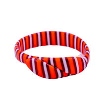 Load image into Gallery viewer, Signed Lea Stein Snake Bangle - Orange, Red &amp; White Stripes