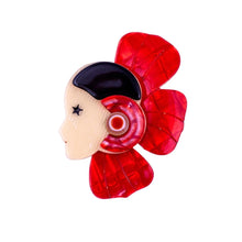 Load image into Gallery viewer, Lea Stein Corolle Art Deco Girl Petal Brooch Pin - Red, Creme &amp; Black