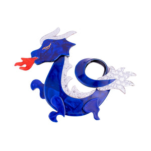 Lea Stein Signed Dragon Brooch Pin Blue Silver - Main Image