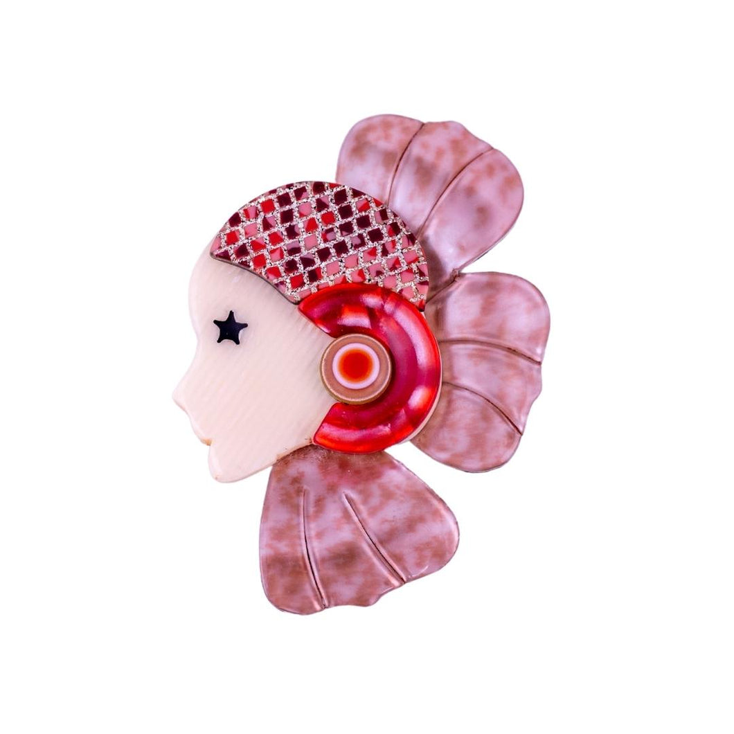 Lea Stein Corolle Art Deco Girl Petal Brooch Pin - Pink, White & Red