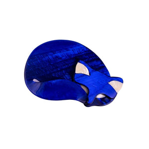 Lea Stein Sleeping Cat Brooch Pin - Royal Blue