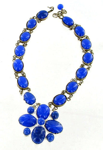 Pate-de-Verre Blue Camelia Neckpiece