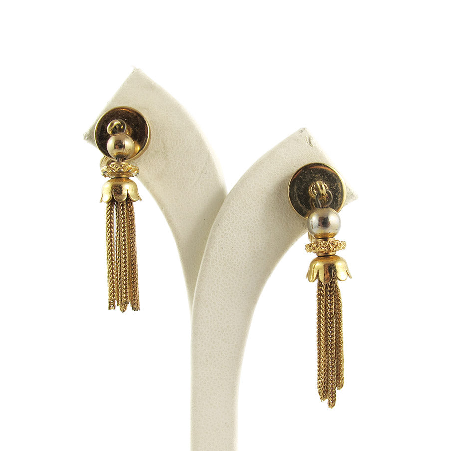 Gold Plated Tassel Clip On Earrings