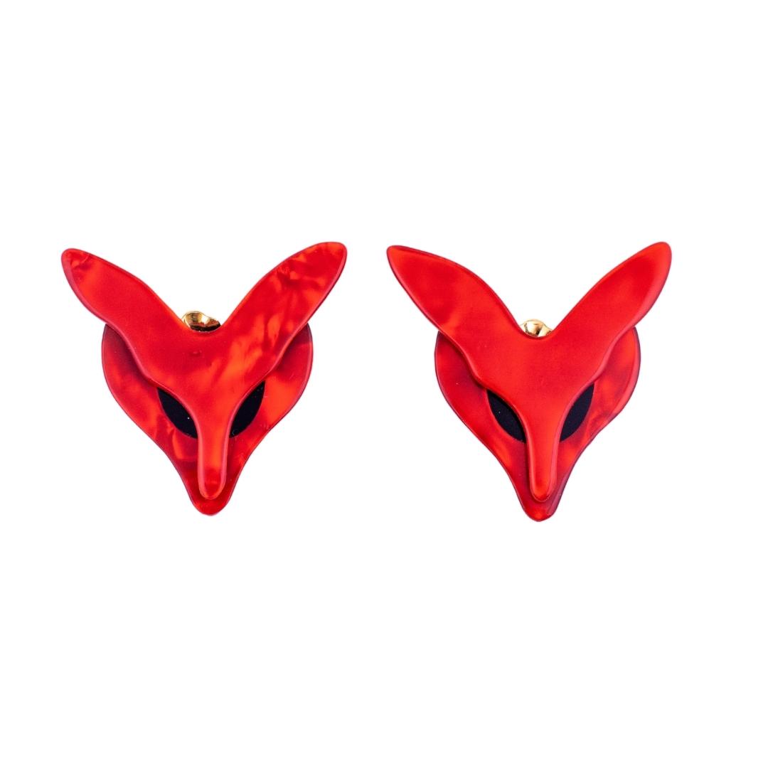 Lea Stein Fox Clip-On Earrings - Red & Black