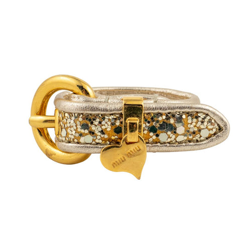 Signed Miu Miu Leather Glitter Adjustable Bracelet