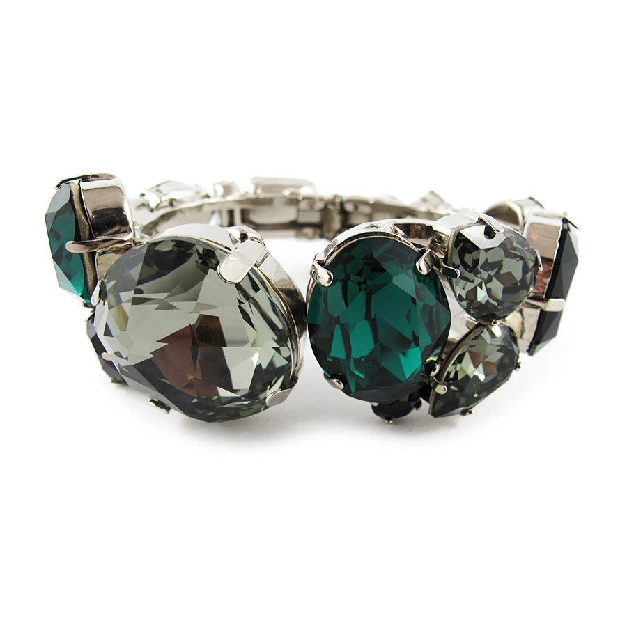 Harlequin Market Large Austrian Crystal Clamper Cuff - Emerald Green