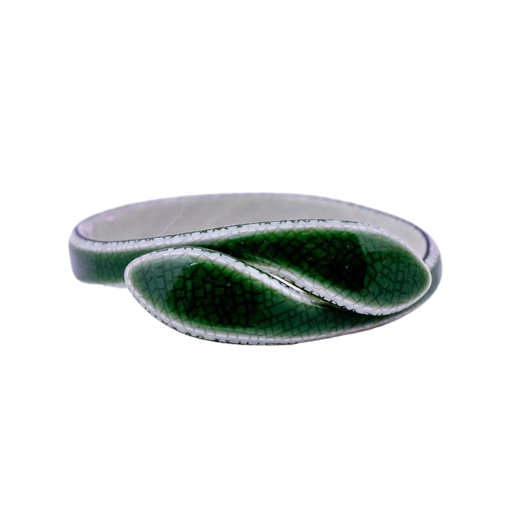 Signed Lea Stein Snake Bangle - Green & White Snakeskin