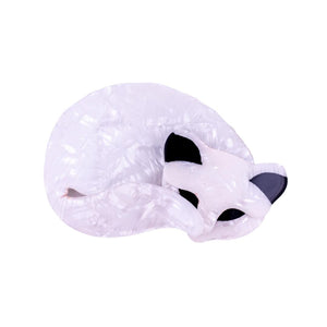 Lea Stein Sleeping Cat Brooch Pin - White Swirl