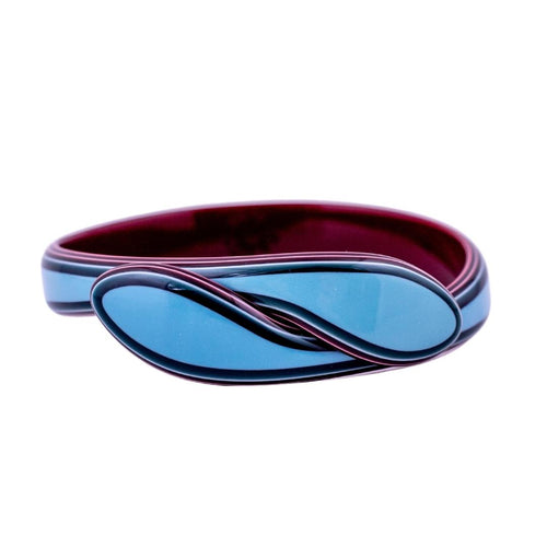 Signed Lea Stein Snake Bangle - Light Blue & Maroon