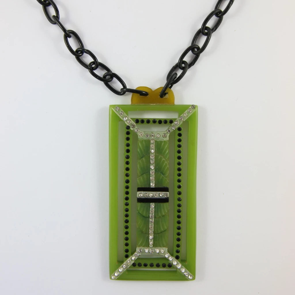 VINTAGE FRENCH CELLULOID GREEN NECKLACE