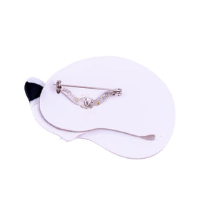 Lea Stein Sleeping Cat Brooch Pin - White Swirl