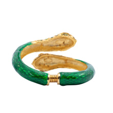 Load image into Gallery viewer, Signed Kenneth Jay Lane Emerald Green Crystal Encrusted Double Head Snake Bangle