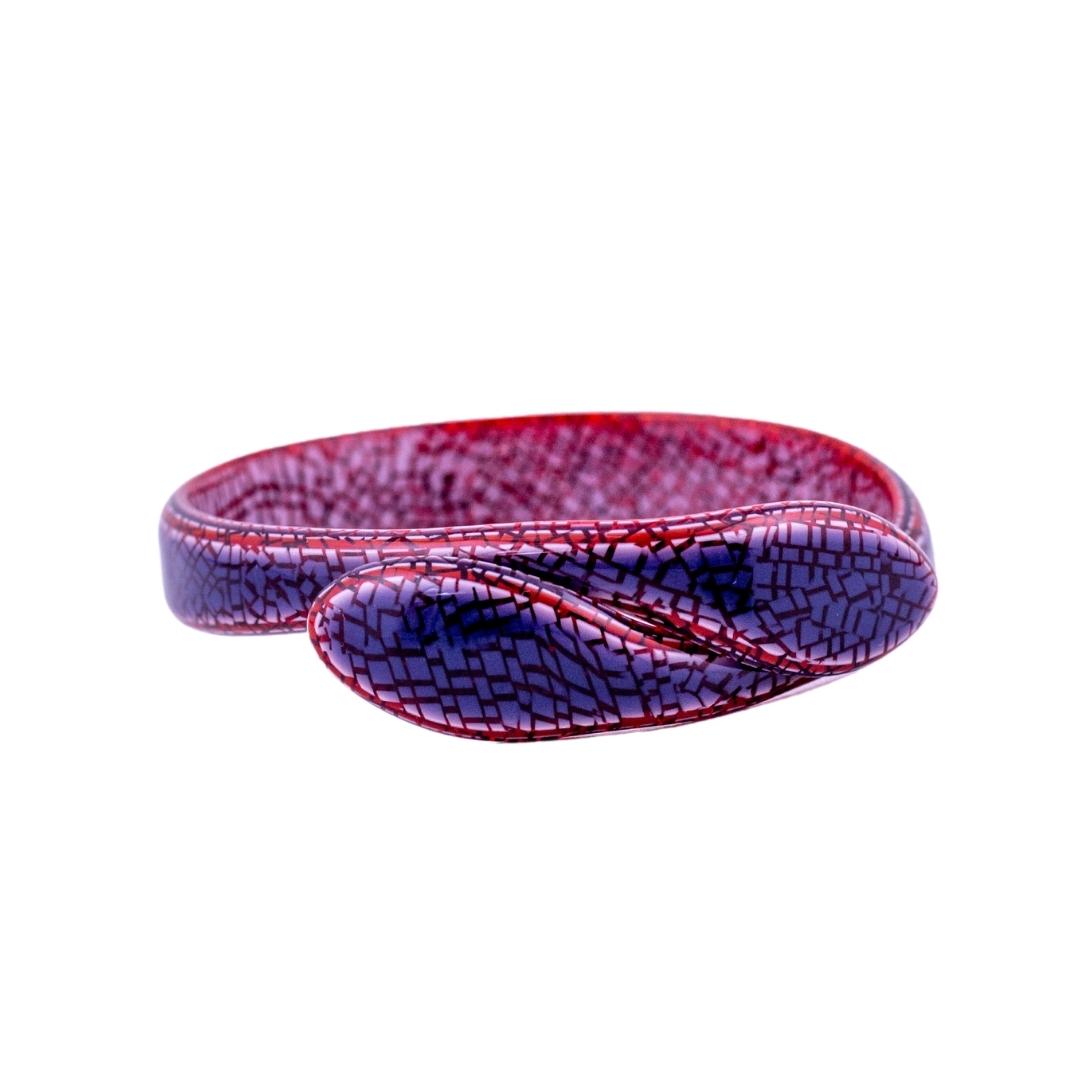 Signed Lea Stein Snake Bangle - Purple & Red Snakeskin