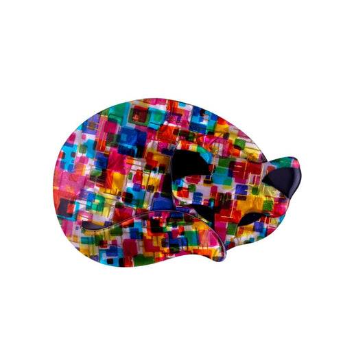 Lea Stein Sleeping Cat Brooch Pin - Multi Colour