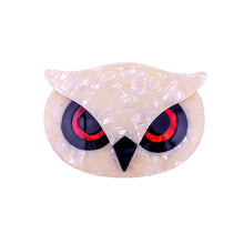 Load image into Gallery viewer, Lea Stein Signed Athena The Owl Head Brooch - Textured Creme with Black &amp; Red